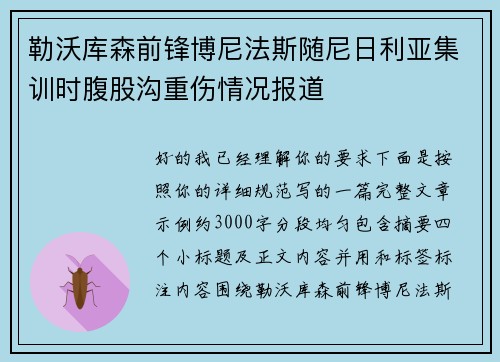 勒沃库森前锋博尼法斯随尼日利亚集训时腹股沟重伤情况报道